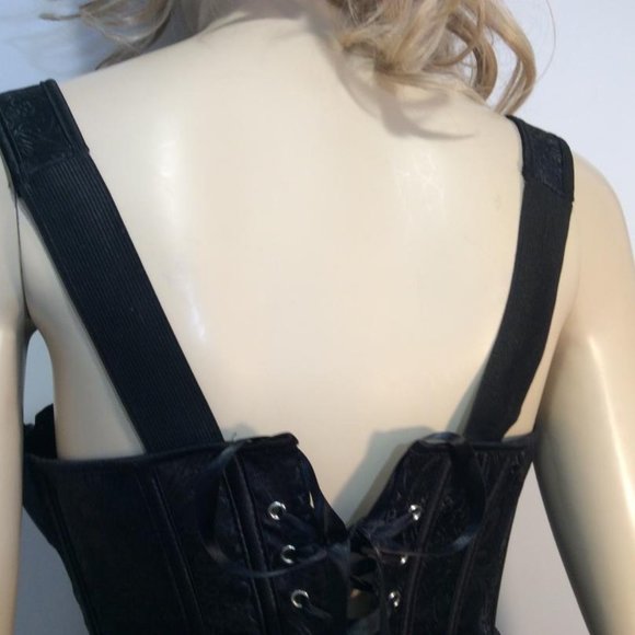 Sexy Lace Up Corset Bustier Black Satiny floral Brocade NWOT Womens Size XL - Picture 10 of 14